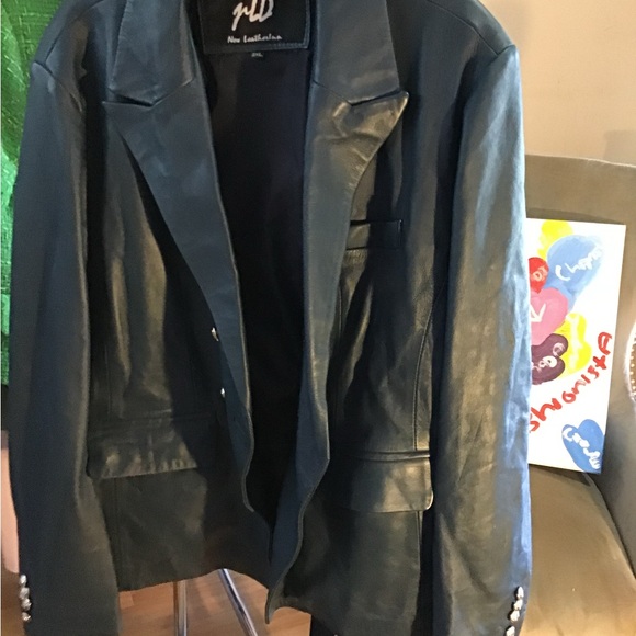 Blue Leather Women’s Double-Breasted Jacket Size 3X - Picture 4 of 7